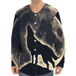 Full Moon Howling Wolf Print Long Sleeve Baseball Jersey
