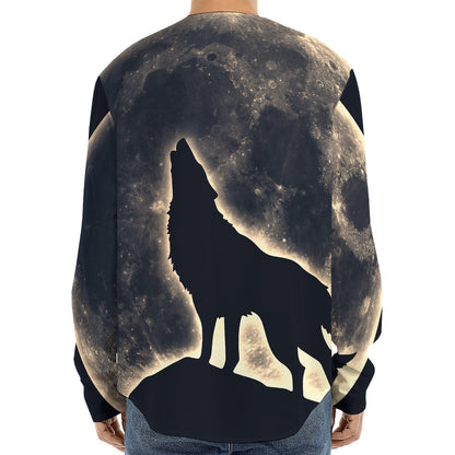 Full Moon Howling Wolf Print Long Sleeve Baseball Jersey