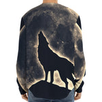Full Moon Howling Wolf Print Long Sleeve Baseball Jersey