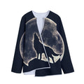 Full Moon Howling Wolf Print Long Sleeve Short Coat