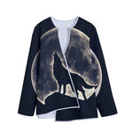 Full Moon Howling Wolf Print Long Sleeve Short Coat