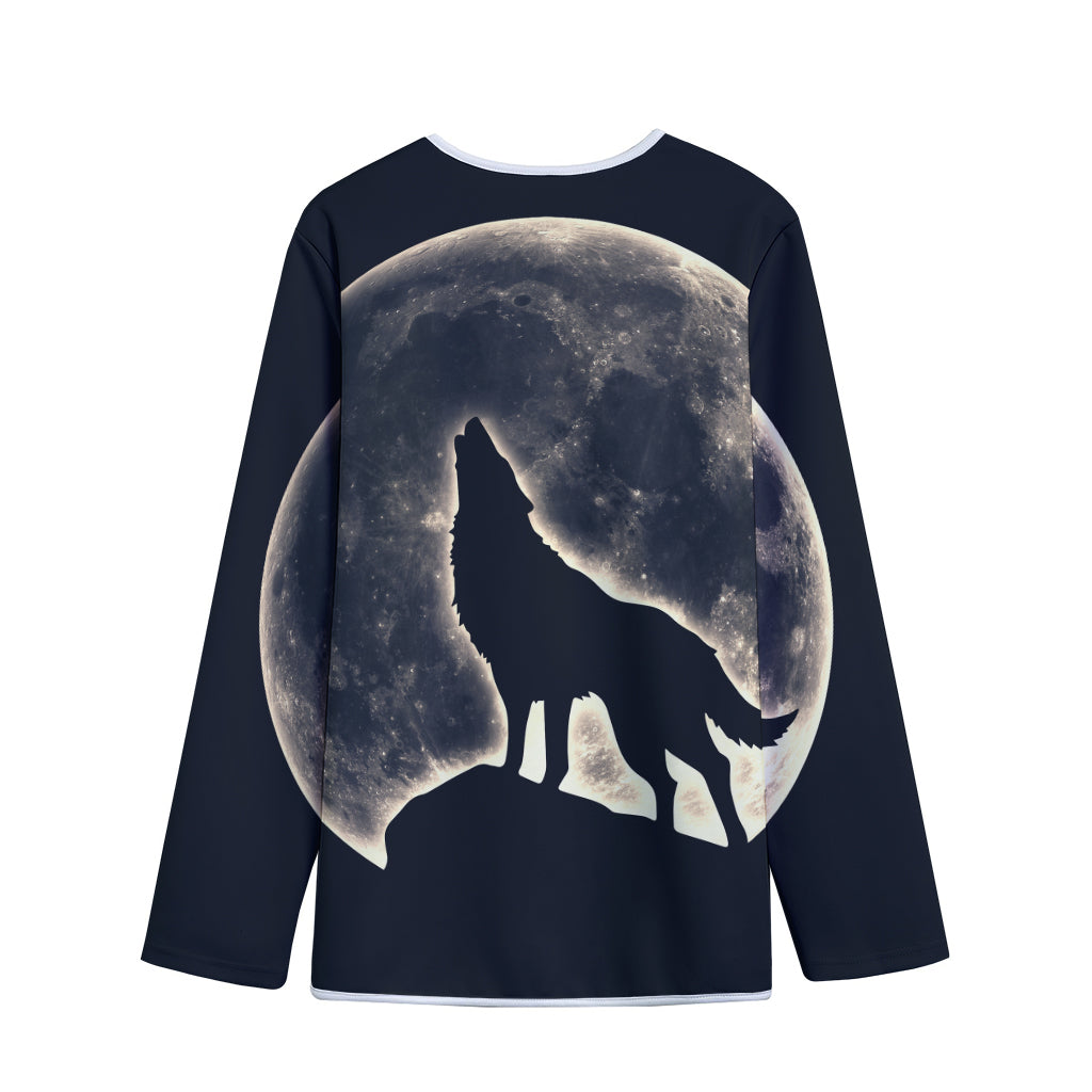 Full Moon Howling Wolf Print Long Sleeve Short Coat