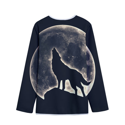 Full Moon Howling Wolf Print Long Sleeve Short Coat
