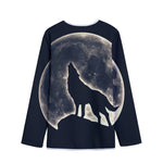 Full Moon Howling Wolf Print Long Sleeve Short Coat