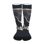 Full Moon Howling Wolf Print Long Socks