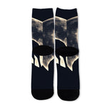 Full Moon Howling Wolf Print Long Socks