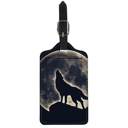 Full Moon Howling Wolf Print Luggage Tag