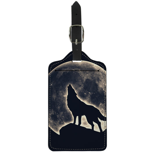 Full Moon Howling Wolf Print Luggage Tag