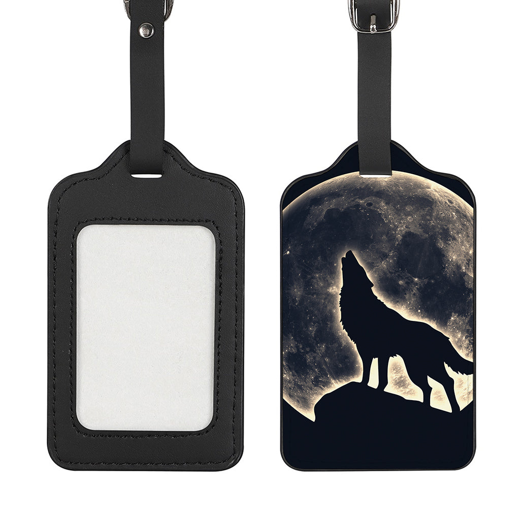 Full Moon Howling Wolf Print Luggage Tag