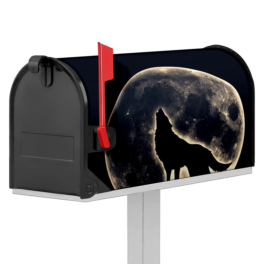Full Moon Howling Wolf Print Mailbox Cover
