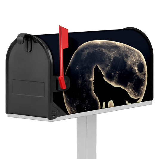 Full Moon Howling Wolf Print Mailbox Cover