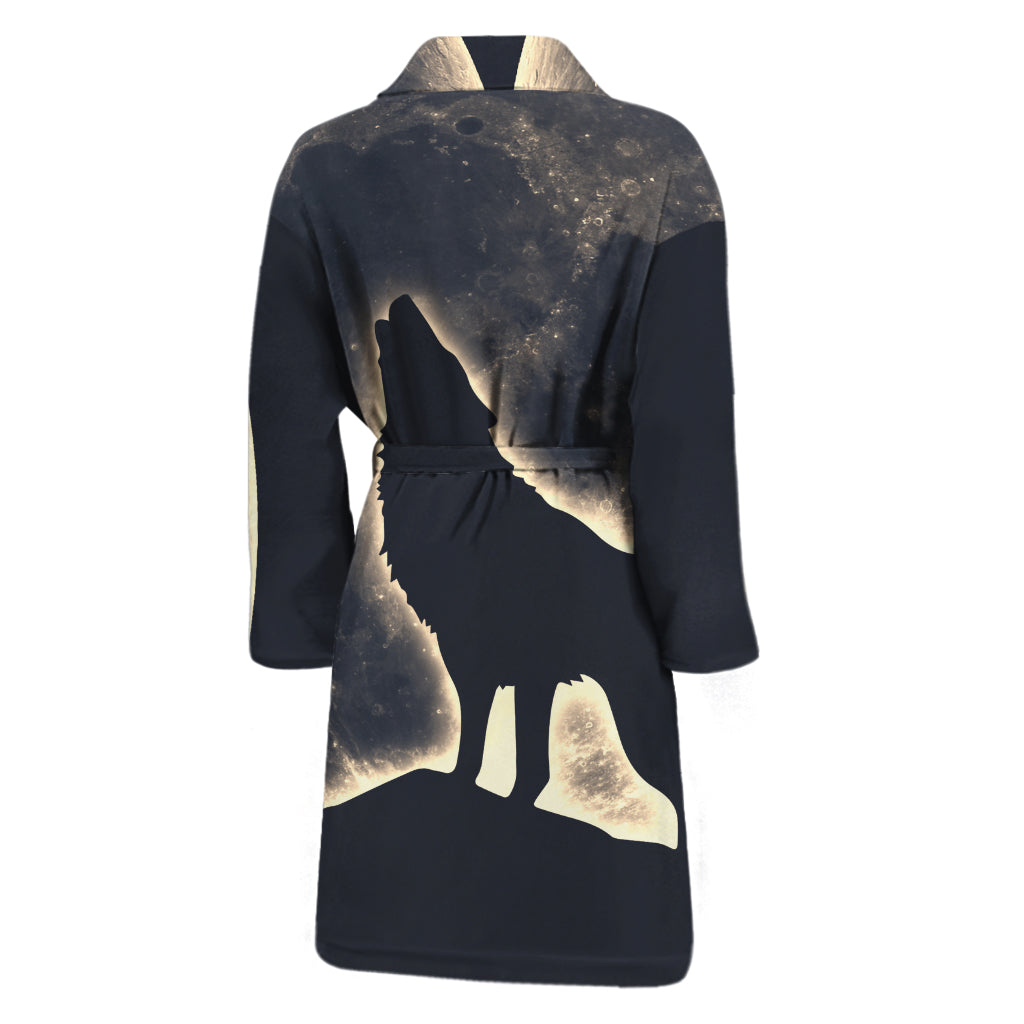 Full Moon Howling Wolf Print Men's Bathrobe