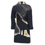 Full Moon Howling Wolf Print Men's Bathrobe