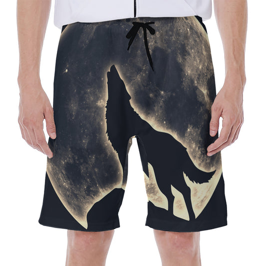 Full Moon Howling Wolf Print Men's Beach Shorts