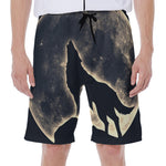 Full Moon Howling Wolf Print Men's Beach Shorts
