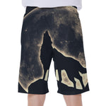 Full Moon Howling Wolf Print Men's Beach Shorts