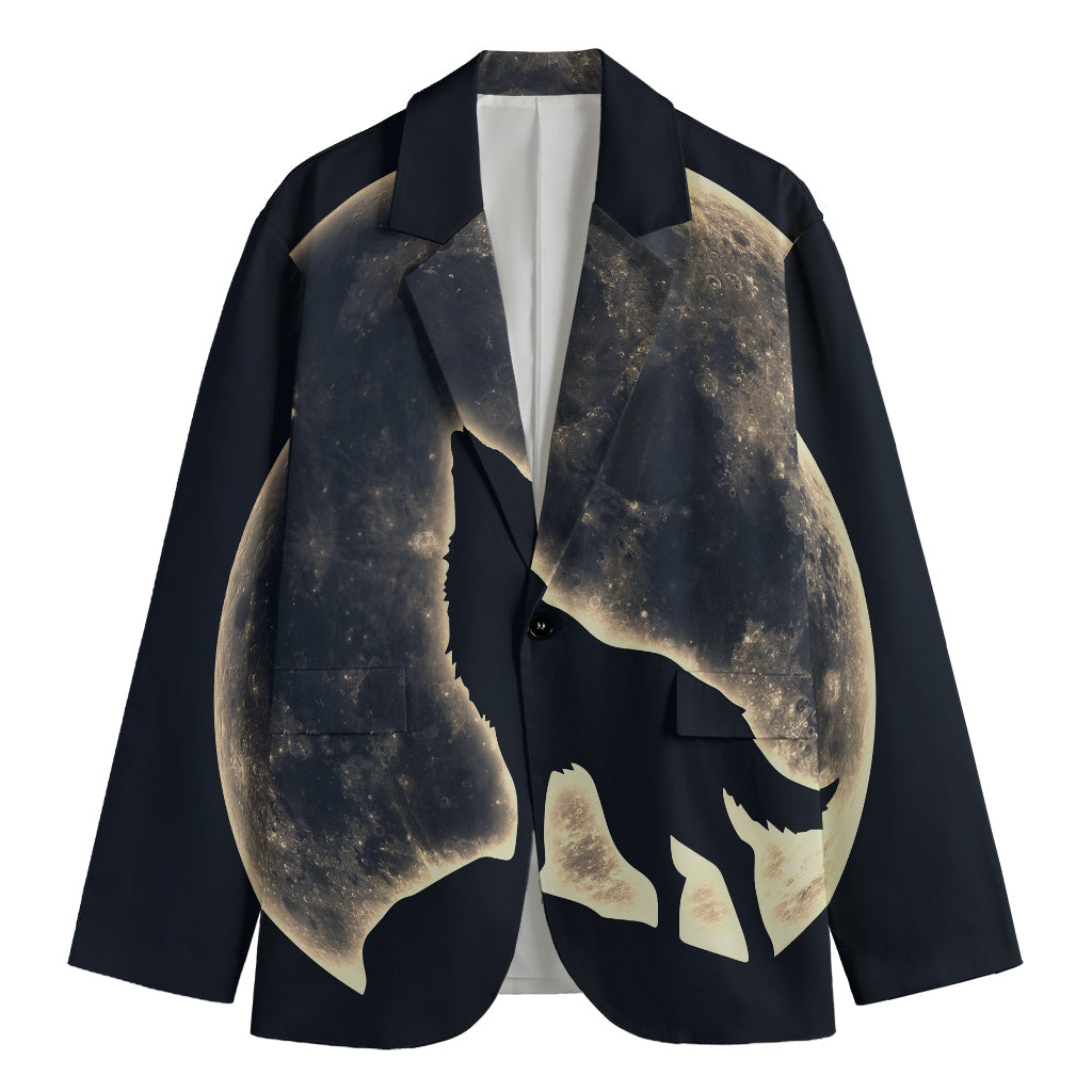 Full Moon Howling Wolf Print Men's Blazer