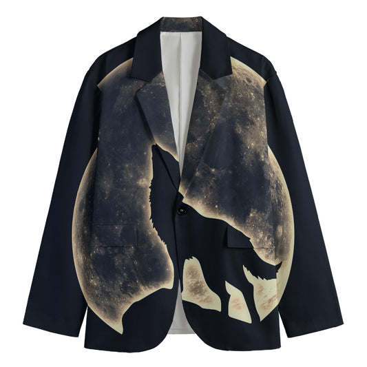 Full Moon Howling Wolf Print Men's Blazer