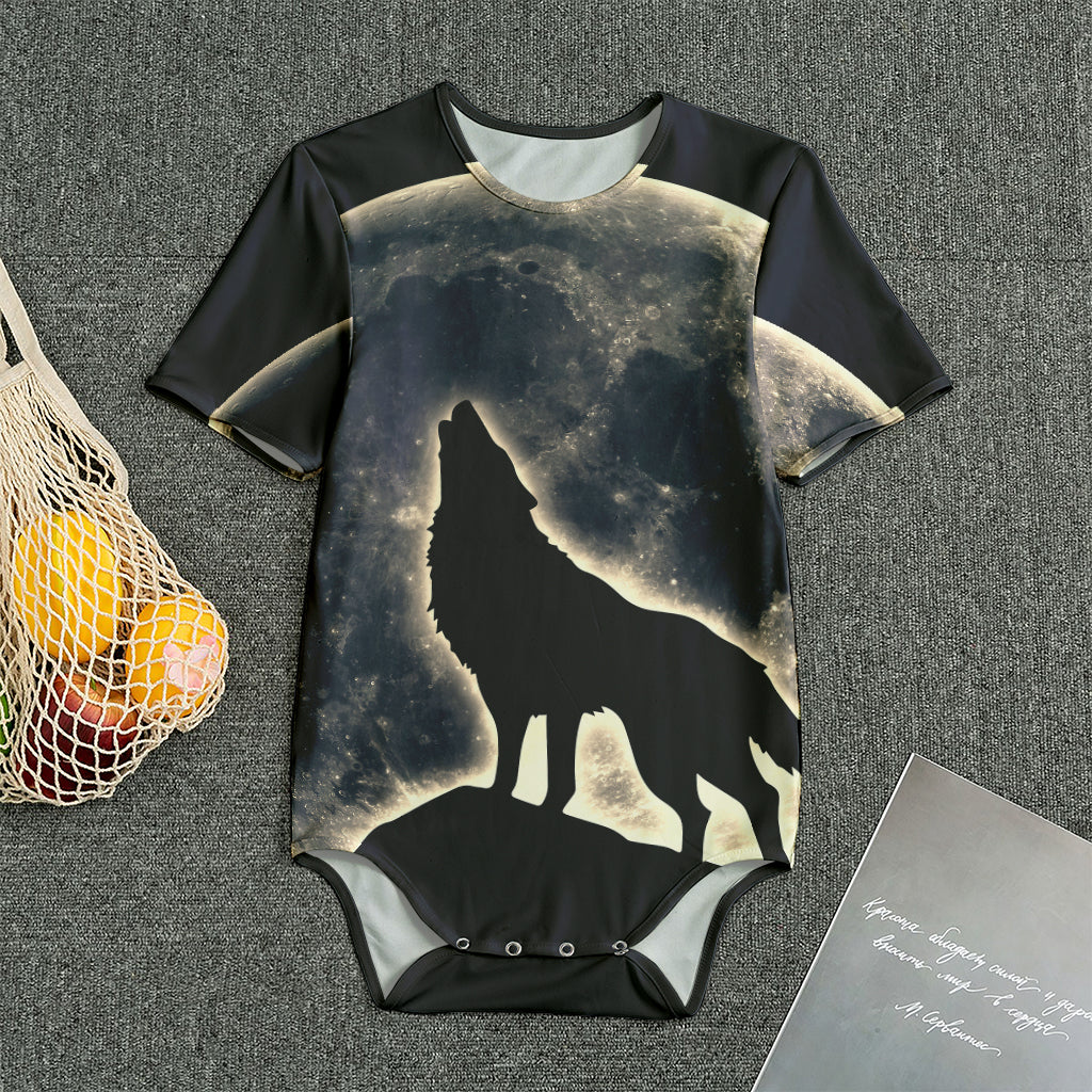 Full Moon Howling Wolf Print Men's Bodysuit