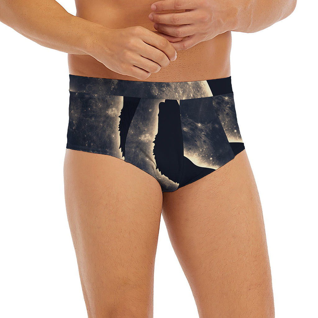 Full Moon Howling Wolf Print Men's Briefs