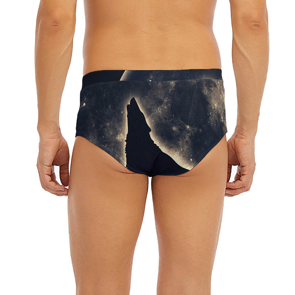 Full Moon Howling Wolf Print Men's Briefs