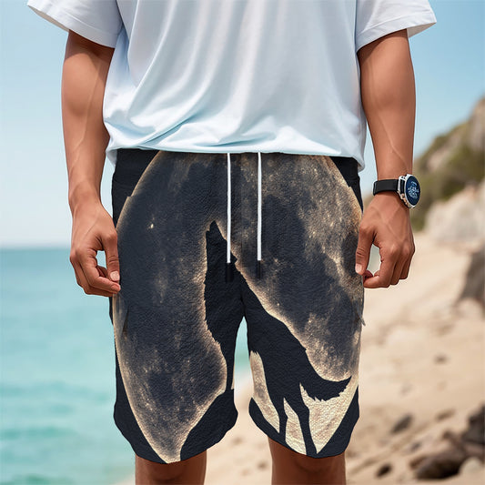 Full Moon Howling Wolf Print Men's Cargo Shorts