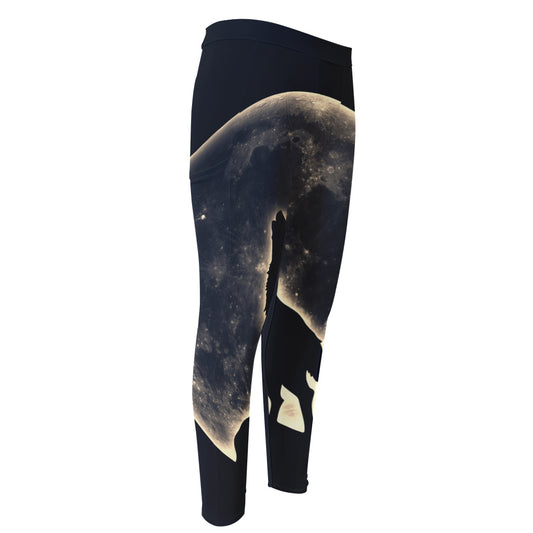 Full Moon Howling Wolf Print Men's Compression Pants