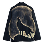 Full Moon Howling Wolf Print Men's Cotton Blazer