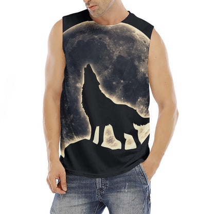 Full Moon Howling Wolf Print Men's Fitness Tank Top