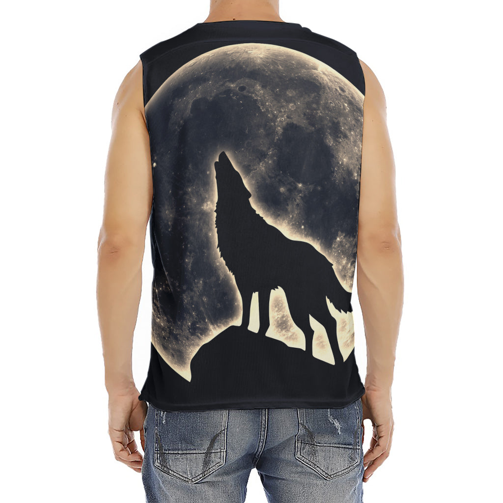 Full Moon Howling Wolf Print Men's Fitness Tank Top