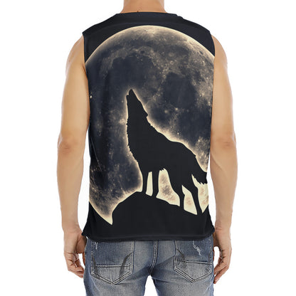 Full Moon Howling Wolf Print Men's Fitness Tank Top