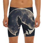 Full Moon Howling Wolf Print Men's Long Boxer Briefs