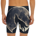 Full Moon Howling Wolf Print Men's Long Boxer Briefs