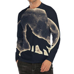 Full Moon Howling Wolf Print Men's Long Sleeve Rash Guard