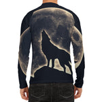Full Moon Howling Wolf Print Men's Long Sleeve Rash Guard