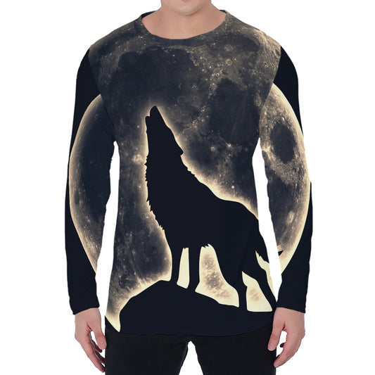 Full Moon Howling Wolf Print Men's Long Sleeve T-Shirt