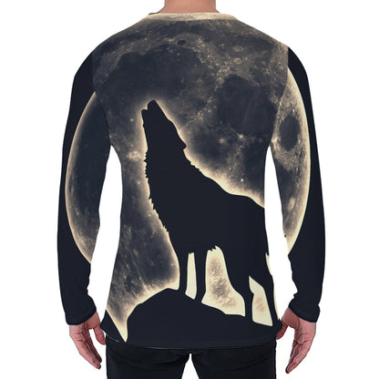 Full Moon Howling Wolf Print Men's Long Sleeve T-Shirt