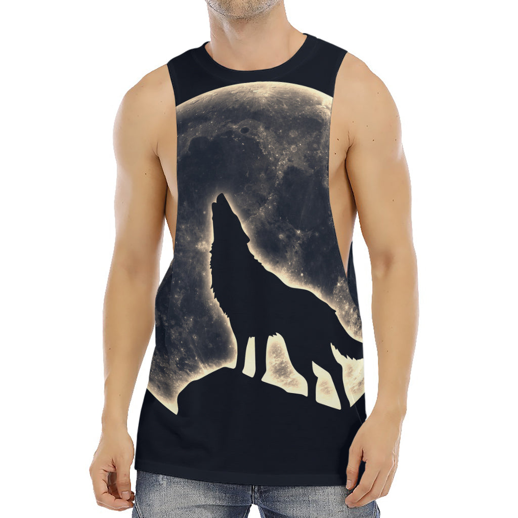 Full Moon Howling Wolf Print Men's Muscle Tank Top