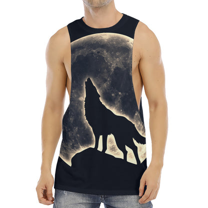 Full Moon Howling Wolf Print Men's Muscle Tank Top