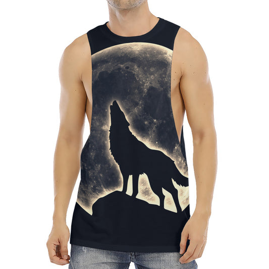 Full Moon Howling Wolf Print Men's Muscle Tank Top