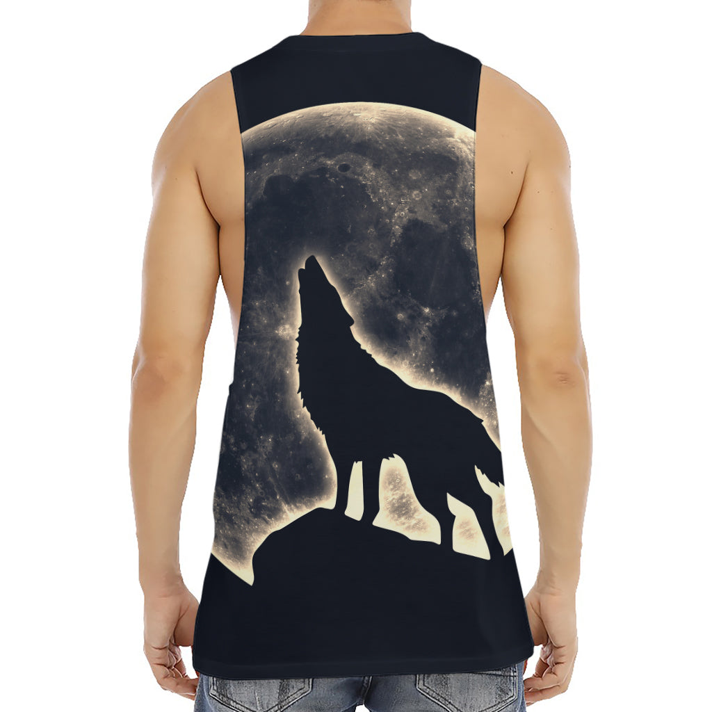 Full Moon Howling Wolf Print Men's Muscle Tank Top