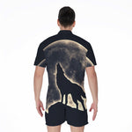 Full Moon Howling Wolf Print Men's Rompers