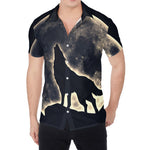 Full Moon Howling Wolf Print Men's Shirt