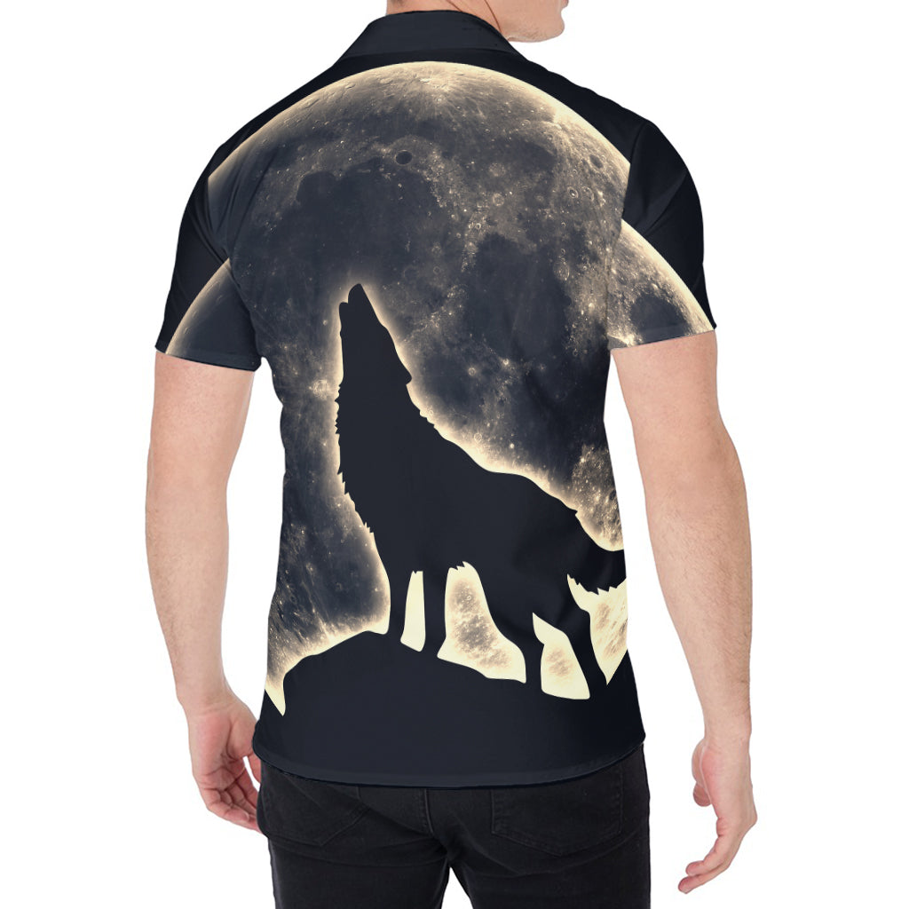 Full Moon Howling Wolf Print Men's Shirt