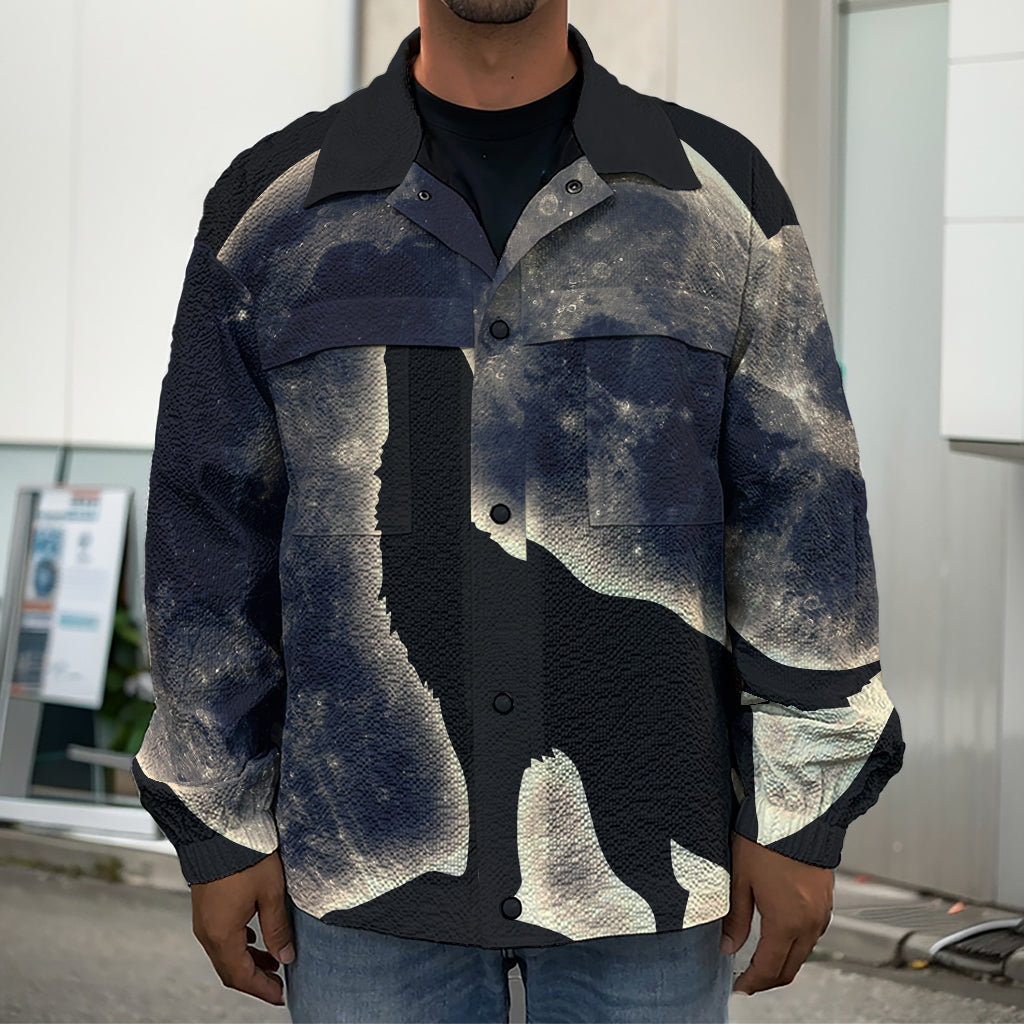 Full Moon Howling Wolf Print Men's Shirt Jacket