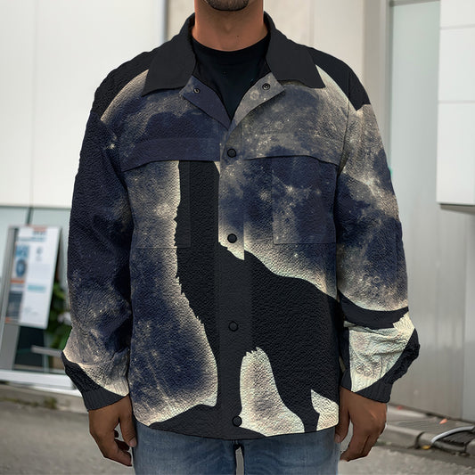 Full Moon Howling Wolf Print Men's Shirt Jacket