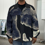 Full Moon Howling Wolf Print Men's Shirt Jacket