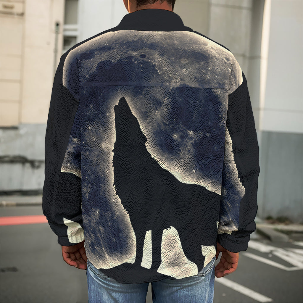 Full Moon Howling Wolf Print Men's Shirt Jacket