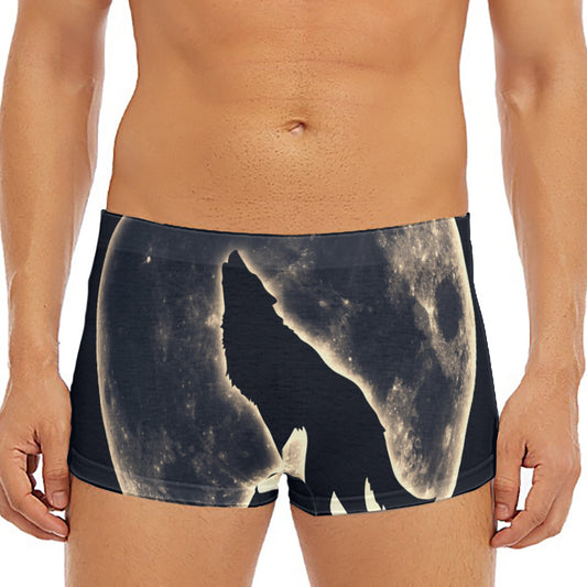 Full Moon Howling Wolf Print Men's Short Boxer Briefs