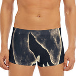 Full Moon Howling Wolf Print Men's Short Boxer Briefs